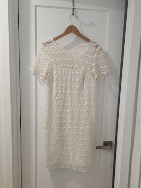 LOFT Cream Lace Short-Sleeve  Dress
